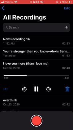 an iphone screen with the text all recordings on it