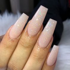 Glitter Nails Acrylic, Milky Nails, Peach Nails, Sparkle Nails, Summer Acrylic Nails, Pink Acrylic Nails, Acrylic Nails Coffin, Prom Nails