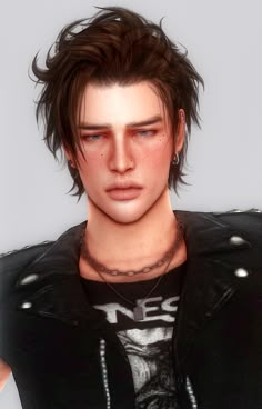 an animated image of a young man with piercings on his head and wearing a leather jacket