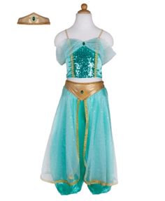 Great Pretenders Jasmine Princess Set Costume - Ages 3-6 Princess Jasmine Dress, Jasmine Princess, Jasmine Dress, Gold Headpiece, Tulle Sleeves, Satin Pants, Dress Up Outfits, Princess Jasmine, Silk Trousers