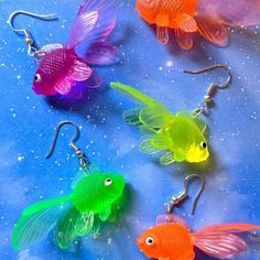 Multicolour Goldfish Earrings - Boogzel Apparel Goldfish Earrings, Bright Earrings, Plastic Fish, Pretty Fish, Sea Earrings, Kidcore Aesthetic, Fish Earrings, Estilo Indie, Quirky Earrings