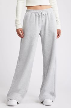 BP. Wide Leg Fleece Pants | Nordstrom Grey Flared Sweatpants, Grey Wide Leg Sweatpants, Sweatpants Flare, Pants Nordstrom, Straight Sweatpants, Cute Sweats, Cozy Sweatpants, Cute Sweatpants, Wide Leg Sweatpants