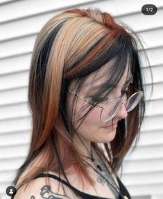 Hair Stripes Color, Raccoon Stripes Hair, Raccoon Stripes, Dye Hair Ideas, Hair Styles For Girls, Calico Hair, Tortoiseshell Hair, Amber Hair, Blonde Hair With Bangs