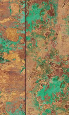 an old rusty surface with green and brown paint on the top, bottom and bottom