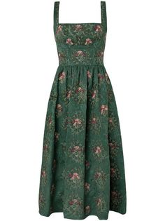 Green Dresses Formal, Abbie Core, Pink Green Outfit, Hobbit Clothes, Embroidery Square, Midi Dress Green, Skirt Straight, Bold Dresses, Estilo Hippie