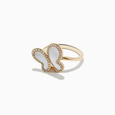 Nature 14K Yellow Gold Mother Of Pearl and Diamond Butterfly Ring Diamond Butterfly Ring, Diamond Butterfly, Butterfly Ring, Gold Yellow, Mother Of Pearl, Yellow Gold, Ring, Yellow, Gold