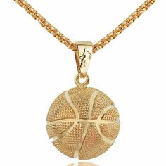 a basketball pendant on a gold chain