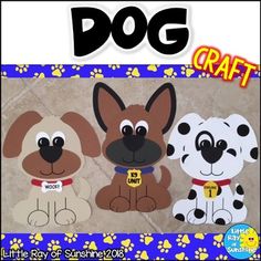 the craft kit includes three paper cutouts of dogs