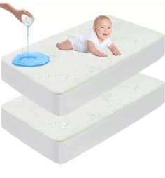 two baby mattresses, one being washed and the other is laying down on it