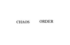 the words chaos and order written in black on a white background