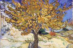 a painting of a tree with yellow leaves