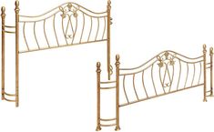 two gold metal beds side by side against a white background