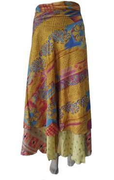 "1.Product Details: . Item : 1 PC Vintage Silk Saree wrap skirt Size : Long Length 36\" inches : Waist Width 48\" inches Fabric: Vintage Silk Saree fabric 2. Product Description: This Vintage Silk Saree/ Skirt / Wrap Around Made by Vintage Silk Fabric. This Wrap Has Two Layers With Different Colors & Patterns. A Perfect Wrap Around With Strap for Easy to Wear. Useful for all weathers and very comfortable.. Shipping Policy: We ship The Item Worldwide By FEDEX , UPS and by BOMBINO services." Saree Skirt, Magic Wrap Skirt, Sari Skirt, Magic Wrap, Layer Skirt, Skirt Wrap, Vintage Sari, Bohemian Maxi Dress, Bohemian Beach