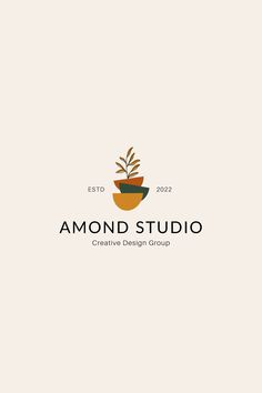 the logo for an art studio with a potted plant on it's side