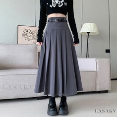 Lasaky - Elegant Long Skirt with High Waist and Flared Hem Lace Trousers, Black A Line Skirt, Womens Pleated Skirt, Womens Long Dresses, Women Office, Half Skirt, Belt Style, Dress Belt, Elegant Dresses Long