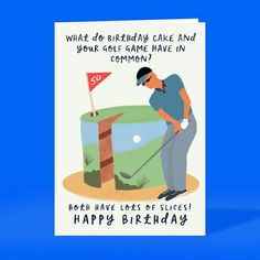 a birthday card with a man playing golf