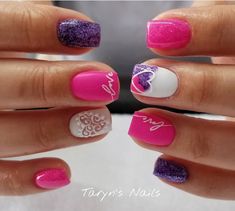 Short Pretty Nails Pink, Super Easy Valentines Nails, Purple And Pink Valentines Day Nails, Elegant Valentines Nails Designs, Valentine’s Day Nail Ideas Short, Pink And Grey Nail Ideas, Valentines Day Nails Designs Short, Short Acrylic Valentines Day Nails, Mother's Day Nails Designs Mom