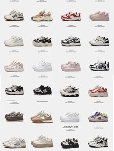 Kpop Sneakers, Aesthetic Shoes Korean, Type Of Sneakers, Korean Shoes Outfit, Different Types Of Sneakers, Sneakers Names, Shoe Names, Recommended Shoes, Shoes Jordan Women's