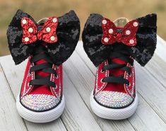 Minnie Mouse Blinged Converse Shoes, Infants and Toddler Sneaker Size | Little Ladybug Tutus Bday Shoes, Ladybug Tutu, Bling Sneakers, Converse Collection, Twodles Birthday, Minnie Mouse Shoes, 1st Birthday Tutu, Handmade Tutu, Minnie Bow