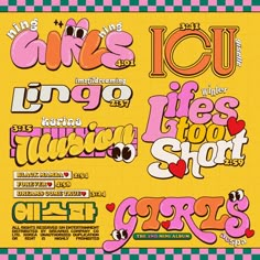 the poster for girls'club is shown in pink, yellow and green colors with different font