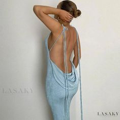 Lasaky - Sleek and Elegant Shoulder-Baring Bodycon Long Dress with a Sensual Camisole Design and Form-Fitting Silhouette Work Date Outfit, Outfits To Wear To Work, Low Back Dress, Date Outfit Ideas, Drape Maxi Dress, Strappy Maxi Dress, Backless Maxi Dress, Spaghetti Strap Maxi Dress, Cottagecore Fashion