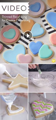 the video shows how to make decorated cookies using royal icing for cookie decorating