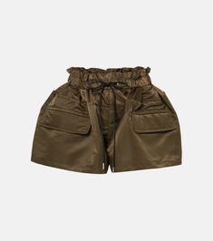 Technical twill shorts in green - Sacai | Mytheresa Khaki Nylon Shorts, Khaki Nylon Shorts With Pockets, Khaki Nylon Shorts With Side Pockets, Khaki Nylon Cargo Shorts, Green Nylon Cargo Shorts, Nylon Shorts With Functional Drawstring, Summer Utility Nylon Bottoms, Green Nylon Shorts With Functional Drawstring, Sporty Nylon Khaki Shorts