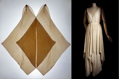 an image of a woman's dress made out of paper and cloth with the shape of a diamond cut in half