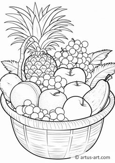 Free Printable Animal Coloring Pages Fruit Basket Drawing, Nature Coloring Pages, Modele Zentangle, Drawing Fruit, Fruit Coloring, Free Coloring Pages For Kids, Dragon Zodiac, Basket Drawing, Food Coloring Pages