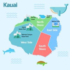 a map of kauai with the main attractions and places to see in it