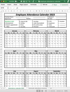 Employee Attendance Calendar | Leave Board Employee Attendance Sheet Template, Attendance Sheet In Excel, Employee Forms, Scheduling Employees, Attendance Incentives, Behavior Sheet, Attendance Board, Break Room Design, Attendance Chart