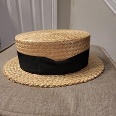 Vintage Straw Boater Hat In Excellent Condition. Size Believed To Be 7 1/8. 23.5 Inch Circumference. Black Hat Band From A Smoke Free/ Pet Free Home Straw Boater Hat, Made Accessories, Straw Boater, Boater Hat, Black Hat, Hat Band, Accessories Hats, Custom Made, Straw