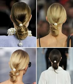 Runway Hair, Chanel Runway, Editorial Hair, Hair Band Accessories, Elastic Hair Bands, Different Hairstyles, Pearl Hair, Hair Updos, Hair Band