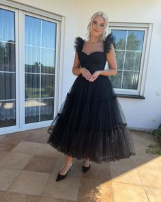 Black Ruffled Tulle Midi Dress Black Tulle Prom Dress, Night Concert, Sweetheart Homecoming Dress, Dresses Corset, Hi Friend, Tulle Dresses, Tulle Midi Dress, Nye Dress, Professional Dress