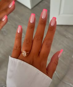 Summery Nails 2024 Square, Pink French Tip Nails Chrome, Pink French With Chrome, Cute Clear Nails, Squiggle Nail Art, Iridescent French Tip Nails, French Nails With Chrome, Pink Chrome French Tip, Cute Chrome Nails