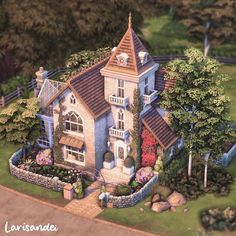 this is an artist's rendering of a house in the middle of a garden