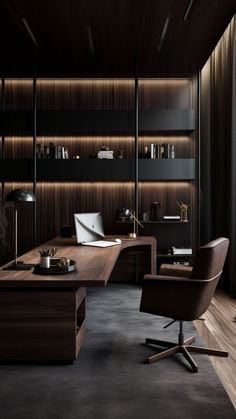 modern and stylish office setup Lawfirm Interior, Office Lobby Seating, Director Office Interior, Dark Office Design, Boss Office Interior Design, Office Interior Design Luxury, Luxe Office, Ceo Office, Office Interior Design Modern