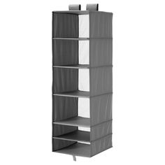 a tall book shelf with four shelves on each side