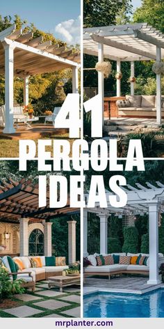 A modern pergola design idea for contemporary outdoor spaces. Backyard Deck Pergola Ideas, White Pergola With Bamboo Roof, Deck With Trellis, Country Pergola Ideas, Pergola Ideas For Front Of House, Pergola With Solid Back Wall, Simple Pergola Ideas On A Budget, Pergola With Vines And Lights, Modern Wooden Pergola