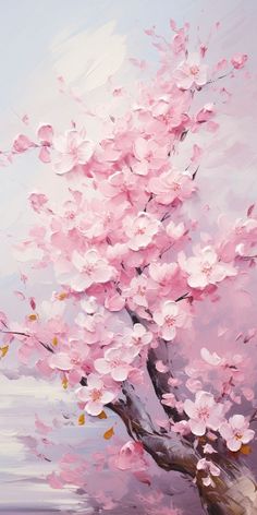 a painting of pink flowers on a tree