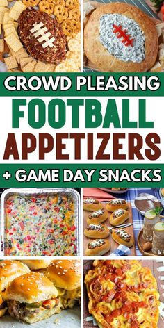 a collage of football appetizers and game day snacks