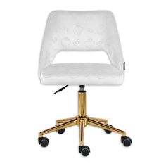 an office chair with wheels on it and a white seat cushion that has mickey mouses