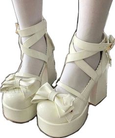 Summer Ankle-high Mary Jane Heels, Cute Closed Toe Platform Heels, Cute Platform Heels With Round Toe, Kawaii Platform Heels With Round Toe, Cute Spring Heels With Round Toe, Spring Lace-up Mary Jane Heels, Cute Synthetic Heels, Cute White Heels With Round Toe, Cute White Party Heels