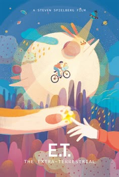 the extra terrestrial film poster is shown with an image of a person on a bicycle