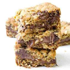 chocolate chip cookie bars stacked on top of each other