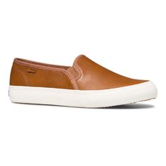 Keds Double Decker Leather Slip On - Free Shipping | KEDS Everyday Brown Sneakers With Leather Footbed, Brown Leather Footbed Sneakers, Brown Leather Footbed Sneakers For Everyday, Sporty Leather Slip-on Sneakers With Flat Heel, Brown Swift Leather Casual Slip-ons, Casual Leather Slip-ons With Textured Sole, Brown Slip-on Sneakers For Spring, Comfortable Brown Slip-on Sneakers For Spring, Comfortable Brown Everyday Slip-ons