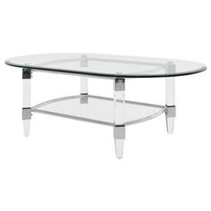 a glass and chrome coffee table with two shelves