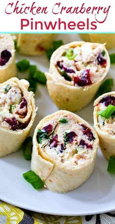 chicken cranberry pinwheels on a white plate