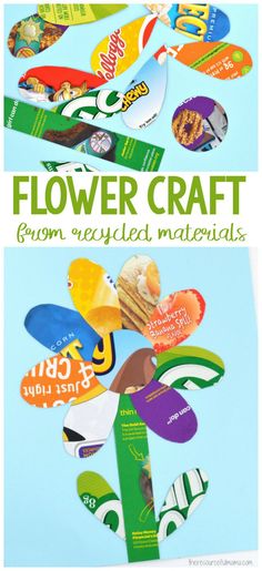 the flower craft is made from recycled materials and has flowers cut out of it to look like