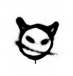 a black and white image of an angry cat with eyes drawn on it's face